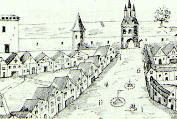 Vue de la place de l'Ombrière depuis le palais, siège du Parlement en 1550, dessin de Molas (Bibliothèque municipale) 