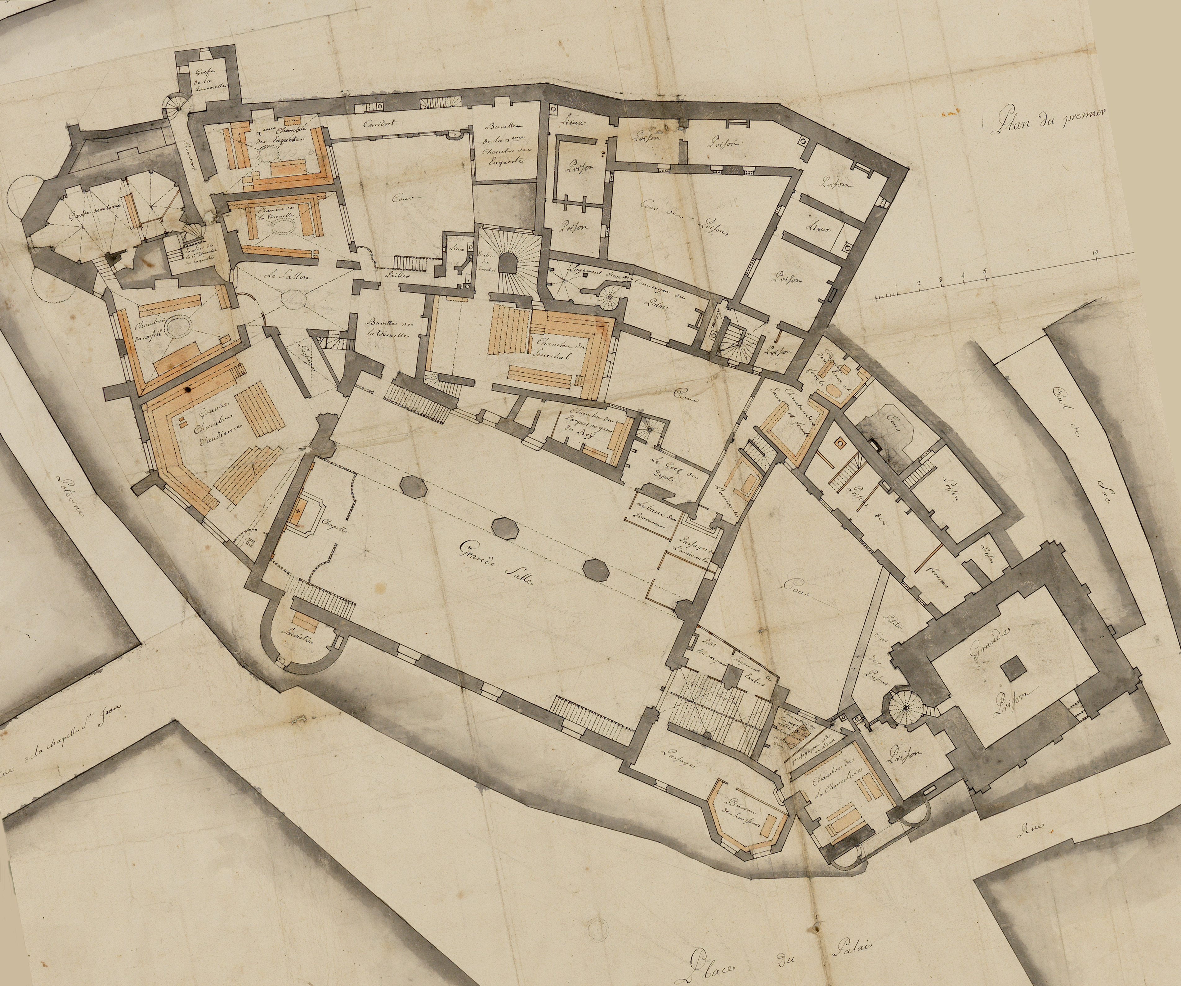 Plan du Palais de l'Ombrière - d'après un manscit du XVIIIème siècle