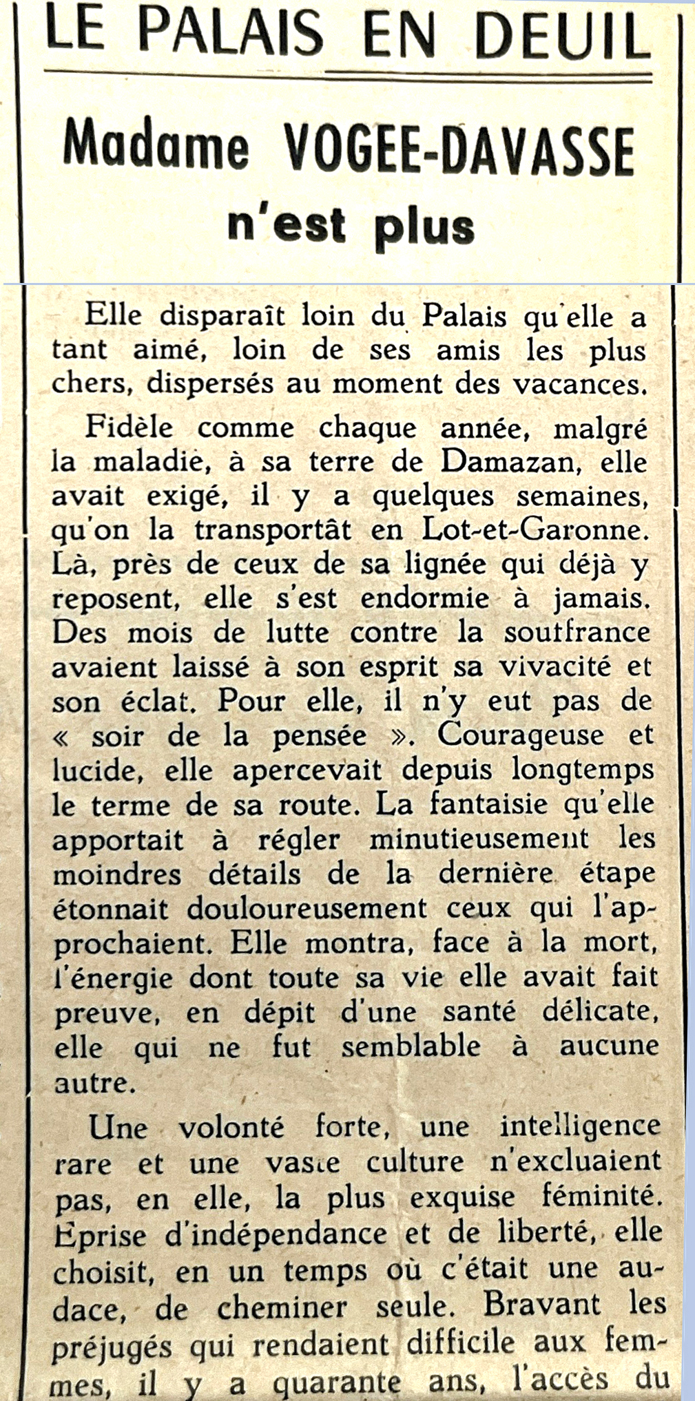Hommage paru dans le journal 