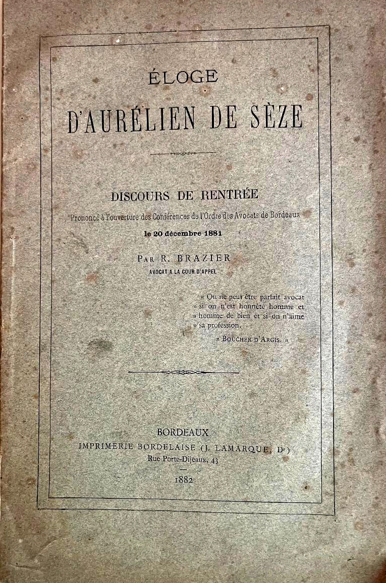 Brazier. Éloge d’Aurélien de Sèze 