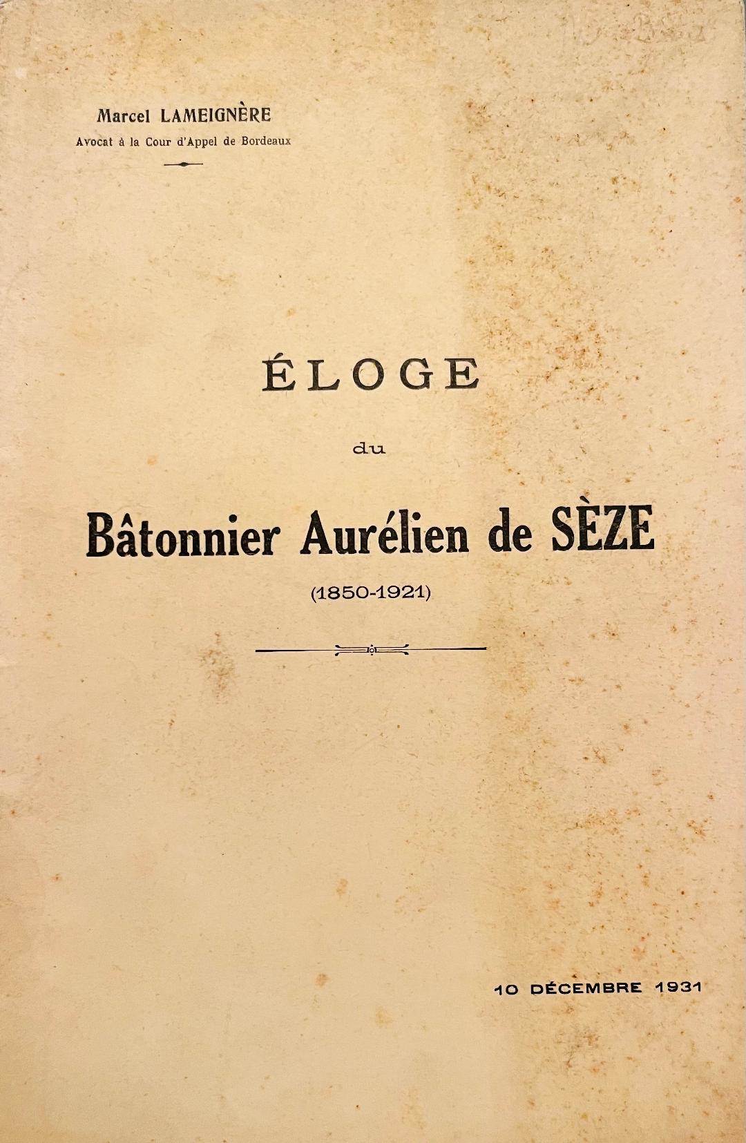 Éloge du Bâtonnier Aurélien de Sèze