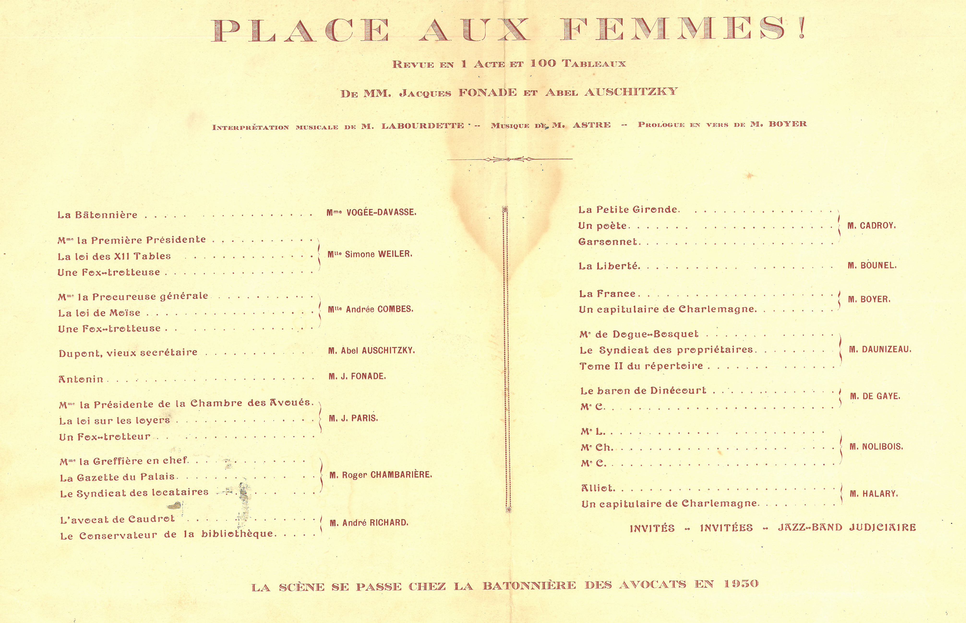 Programme de la revue du btonnier 1921 